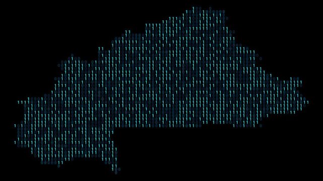 Burkina Faso Binary code map animation, Digital data visualization, alpha layer