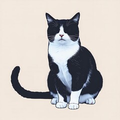 Tuxedo cat sitting calmly with alert ears and curious eyes a classic domestic pet portrait