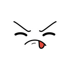 Expressive cartoon face showing strong annoyance and displeasure with tongue out, a concept of vexation