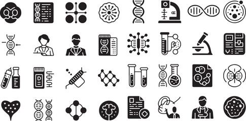 Biotechnology and Genetics Science Research Icon Set Vector
