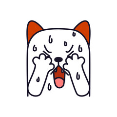 Funny cartoon cat crying and sweating, conveying overwhelming stress, anxiety, and emotional exhaustion