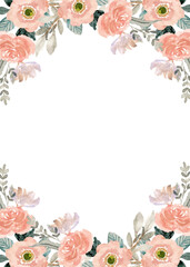 Watercolor floral background, pattern, texture, pastel colors, hand drawn, frame, template