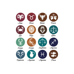 Zodiac signs astrology horoscope symbols icons for taurus aries gemini cancer leo virgo libra