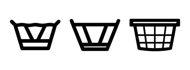 Laundry basket vector icon set, clothes hamper graphic design, home organization and storage solution