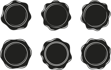 Vintage wine sealing wax and handmade decoration for luxury celebrations vector illustration silhouette. Wax seal insignia vector icon set