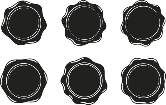 Vintage wine sealing wax and handmade decoration for luxury celebrations vector illustration silhouette. Wax seal insignia vector icon set