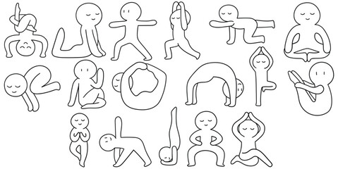 Obraz premium Hand-drawn doodle set of yoga on a white background.