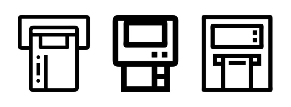 Find atm machine near me cash withdrawal banking services automated teller machine vector icon set
