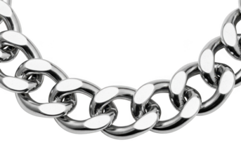 Close up of a silver curb chain isolated on white background