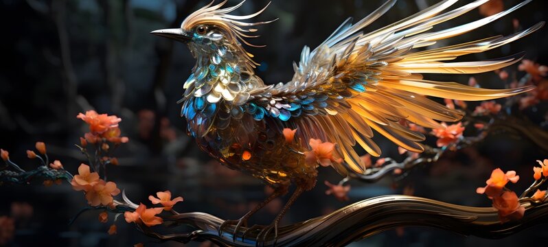 A phoenix , a small creature made of glass that is sitting in the palm of your hand,generative AI