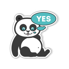 Cute cartoon panda illustration with a speech bubble saying 'YES' celebrating a positive moment