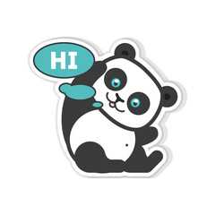 Fototapeta premium Cute cartoon panda waving and saying hi with a speech bubble, great for sticker or icon design