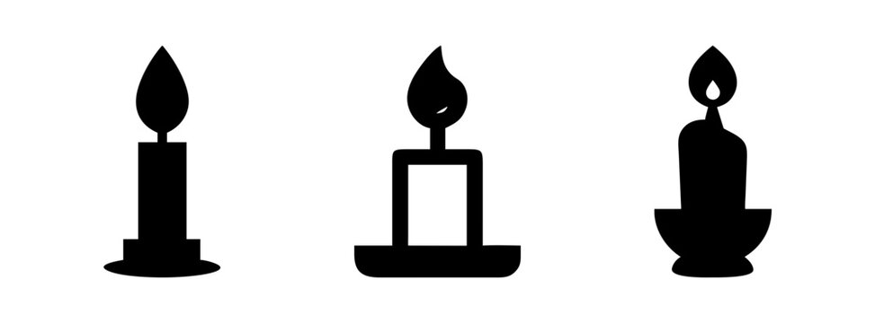 Three black candle vector illustration, candle light, candle flame, candle silhouette, wax candle art