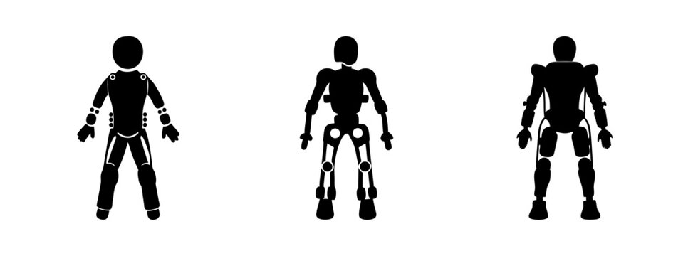 Three humanoid robots vector illustration showcasing artificial intelligence technology and robotics design