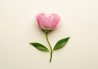 Obraz premium Pink flower with green leaves