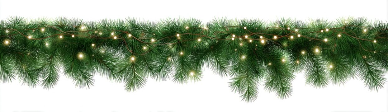 Green Christmas Garland with String Lights for Holiday Decor