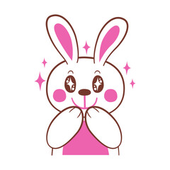 Cute cartoon bunny with sparkling eyes and rosy cheeks, adorable illustration of a happy rabbit