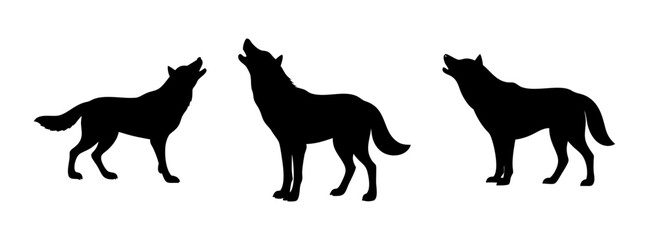Howling wolf silhouette vector art illustration pack for animal lovers and graphic designers resource