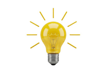 Bright yellow light bulb idea symbol isolated on white background