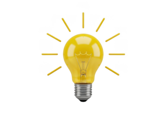 Bright yellow light bulb idea symbol isolated on white background