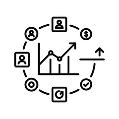 Circular diagram showing business growth, data analysis, and team collaboration