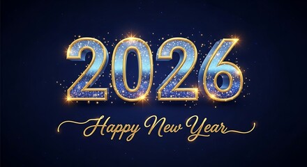 Sparkling 2026 happy new year text with glowing numbers and confetti