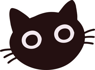 Simple Stylized Black Cat Head Icon or Kitten Face with Large White Eyes