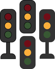 Set of Four Simple Vector Traffic Light or Stoplight Icons with Red Yellow and Green Signals