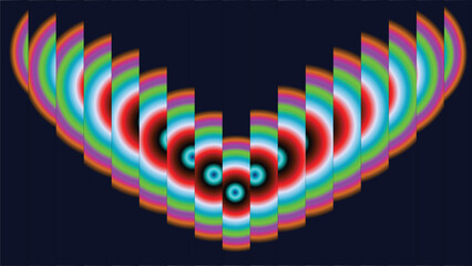 Abstract rainbow gradient design featuring circular patterns on a dark blue background