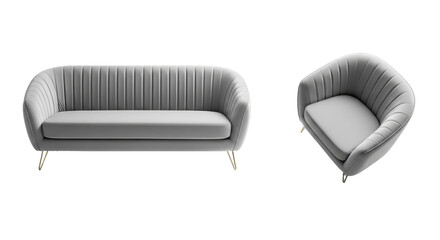 Modern gray velvet sofa and armchair set
