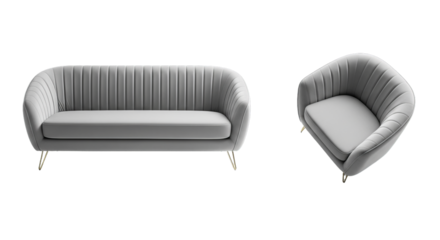 Modern gray velvet sofa and armchair set