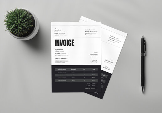 Minimal Invoice Template for Business Billing & Payment Receipt