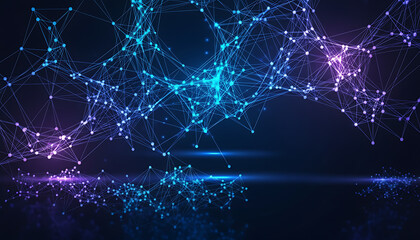 Abstract digital network connection with glowing lines and dots on a dark background