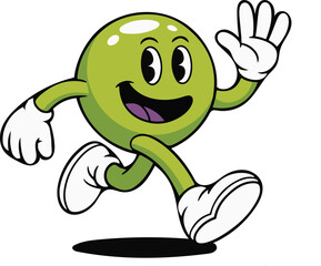 Happy green character running through a retro maze game
