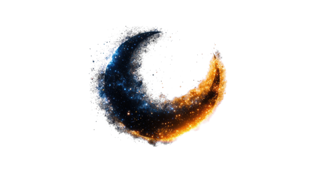 Ethereal Dual-Toned Moon with Sparkling Aura on Transparent Background