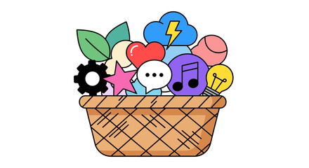 Single Vector Icons of Basket of Diverse Icons Representing Creativity and Ideas. EPS Editable