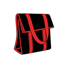 Single Vector Icons of Black and Red Insulated Lunch Bag with Strap. EPS Editable