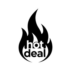 Single Vector Icons of Black and white graphic of a flame with the words hot deal inside. EPS Editable