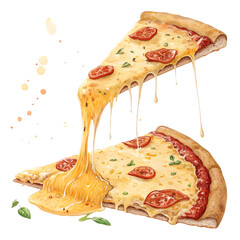Melted Cheese Pizza Slices: Delicious Pepperoni Pull & Drips Illustration on transparent background
