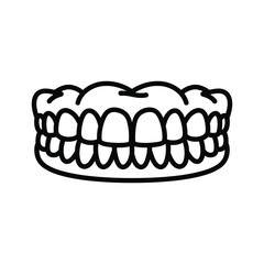 Stylized line art illustration of a full set of human teeth