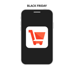 Single Vector Icons of Black Friday Shopping Cart Icon on Smartphone Screen. EPS Editable