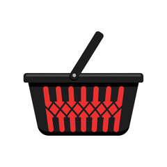 Single Vector Icons of Black Shopping Basket with Red Accents and Handle. EPS Editable
