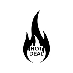 Single Vector Icons of Black Silhouette of a Flame with the Words Hot Deal Inside. EPS Editable