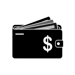 Single Vector Icons of Black Wallet with Dollar Sign and Credit Cards Icon. EPS Editable