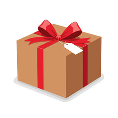 Single Vector Icons of Brown Gift Box with Red Ribbon and Bow. EPS Editable