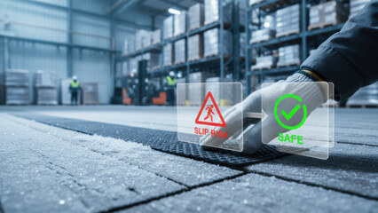 Cold chain logistics warehouse logistic temperature control safe handling of icy pallet mat in warehouse preventive safety overlay