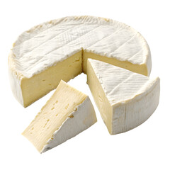 Soft French Cheese: Camembert Wheel & Slices. Dairy Food Delicacy Product on transparent background