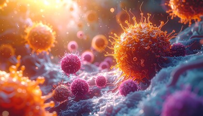 Microscopic view of vibrant immune cells