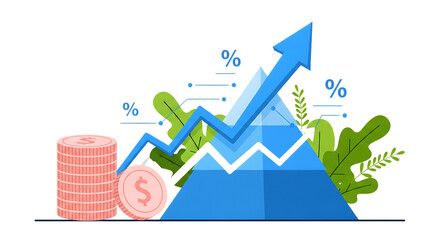 Financial growth chart with coins and plants