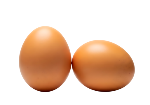 Two brown chicken eggs side by side isolated on transparent background